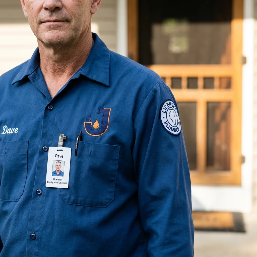 Licensed plumber showing ID badge in Huntingburg, IN