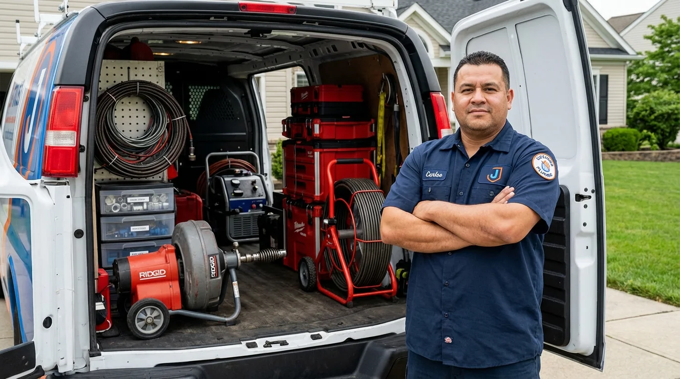 Professional drain cleaning equipment and Johns Plumbing LLC plumber in Huntingburg