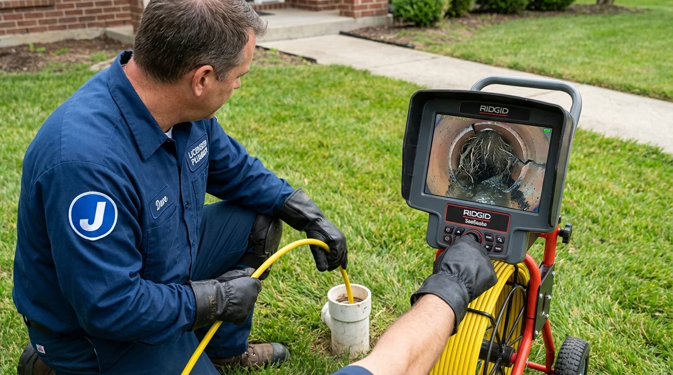 Sewer camera inspection being performed by Johns Plumbing LLC in Huntingburg